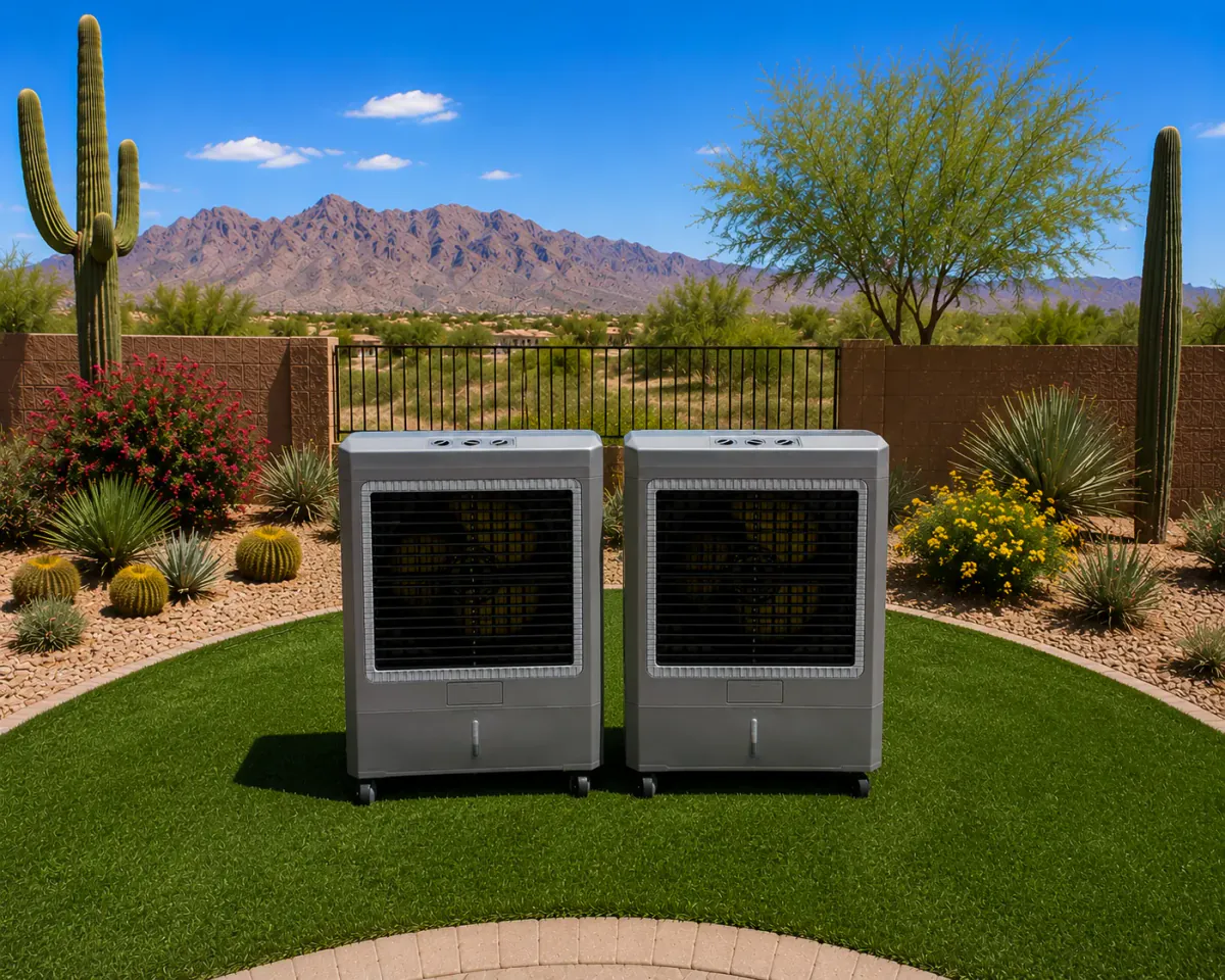 Portable evaporative swamp coolers for outdoor parties
